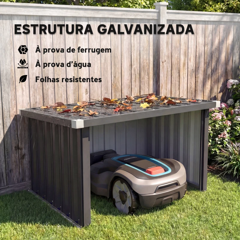 Outsunny Garagem para Robot Corta-relva em Aço Galvanizado com Telhado Inclinado 108x86x62,5 cm para Jardim Exterior Cinzento-Escuro