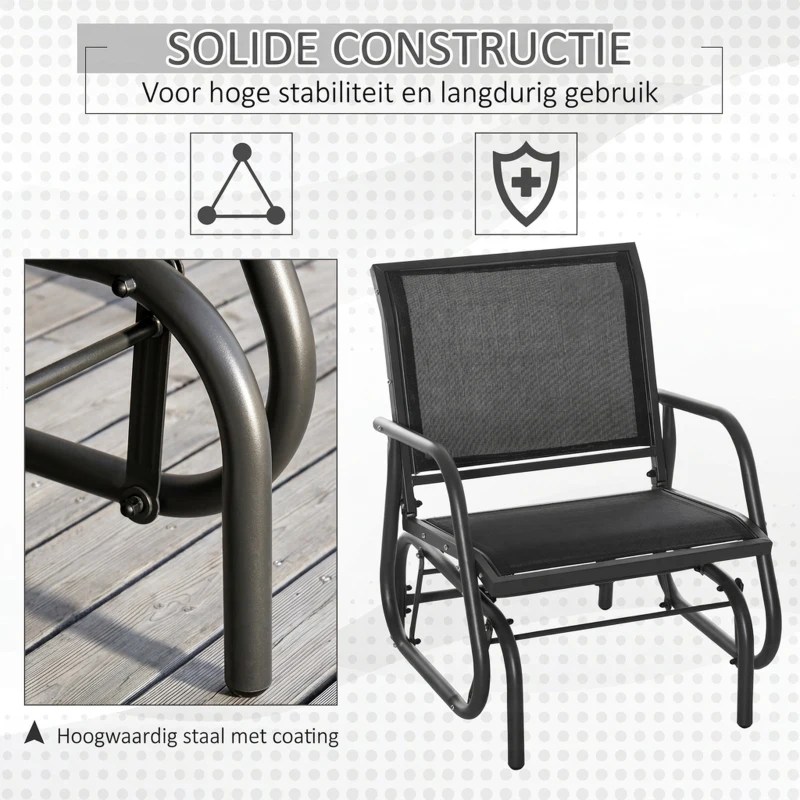 Outsunny Schommelstoel Tuin Tuinstoel Relax Stoel Tuinschommel Metalen Schommelstoel voor Terras Balkon Mesh Zwart 75 x 66 x 85 cm