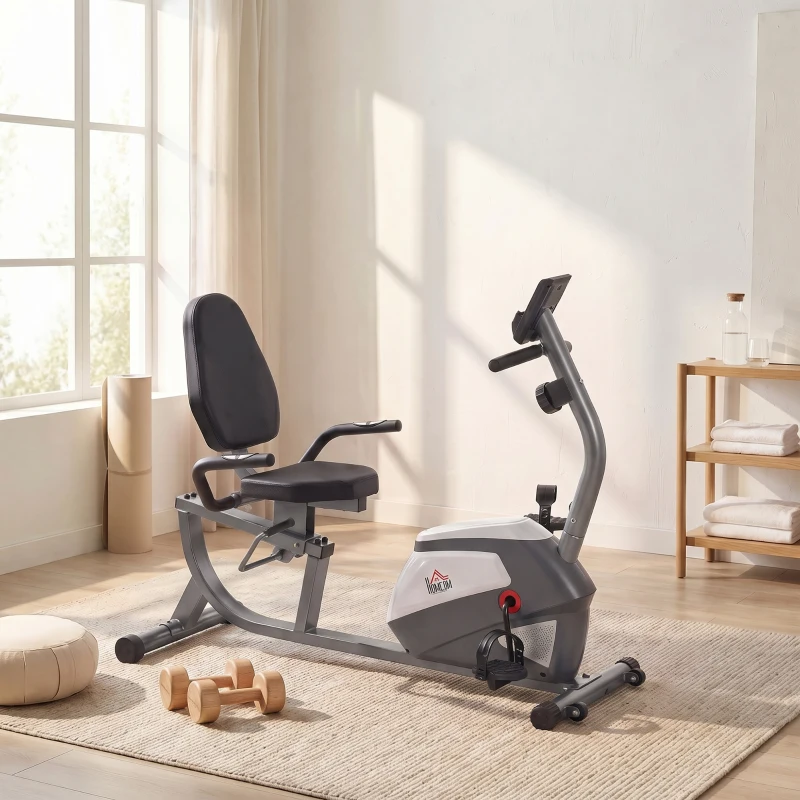 HOMCOM Vélo d'appartement semi-allongé vélo couché magnétique écran LCD multifonction siège réglable 8 niveaux de résistance(m-2)