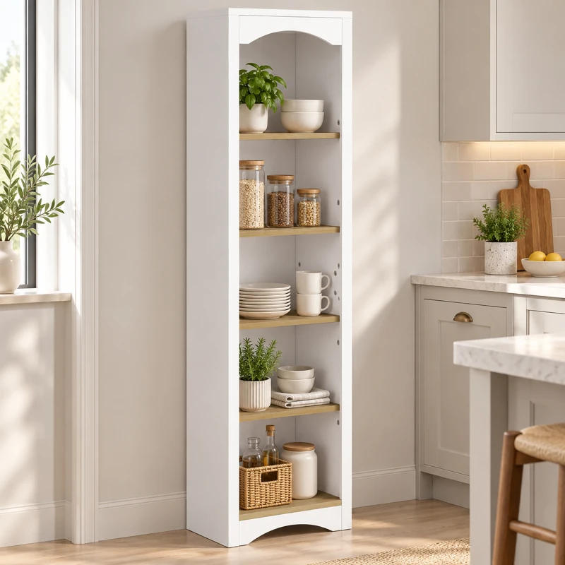 HOMCOM Estante para Livros de 5 Níveis com Design Arqueado e 2 Prateleiras Ajustáveis, Branco e Carvalho