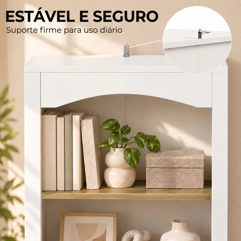 HOMCOM Estante para Livros de 5 Níveis com Design Arqueado e 2 Prateleiras Ajustáveis, Branco e Carvalho