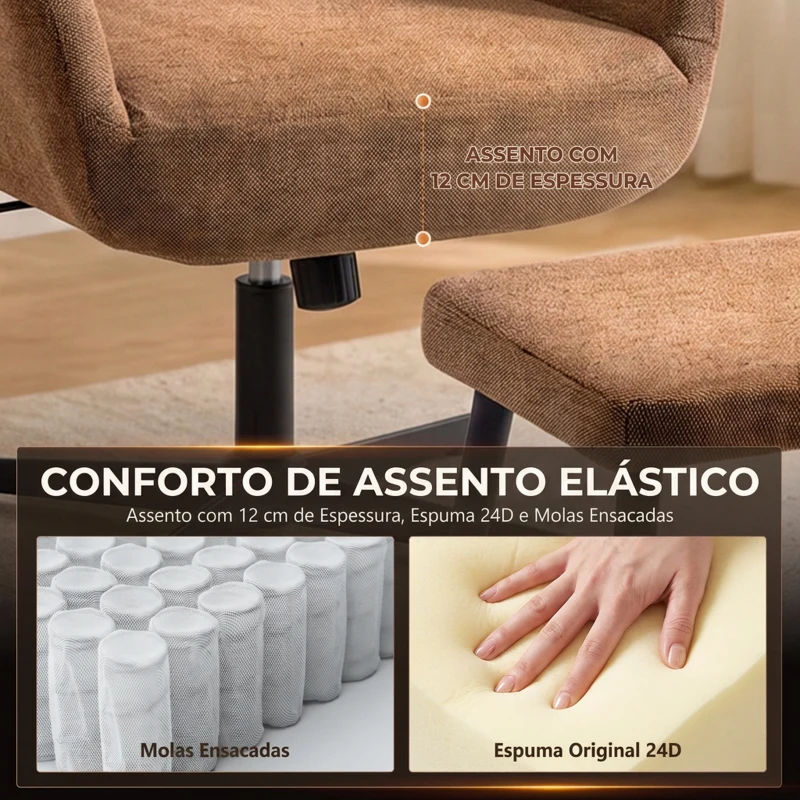 HOMCOM Poltrona Relax com Apoio para os Pés, Giratória 360°, Oscilante, Encosto Alto, Castanha