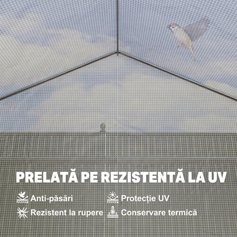 Outsunny Seră de Grădină 4x3m tip Tunel cu Acoperire din PE, Ușă și 8 Ferestre Rulabile, Alb(m-6)