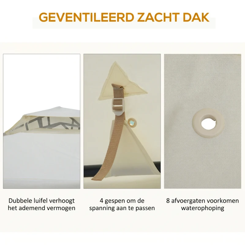 Outsunny tuinpaviljoen gazebo tuintent partytent met 4 x zijwand weerbestendig metaal + polyester crème wit 3 x 3 x 2.6 m(m-5)