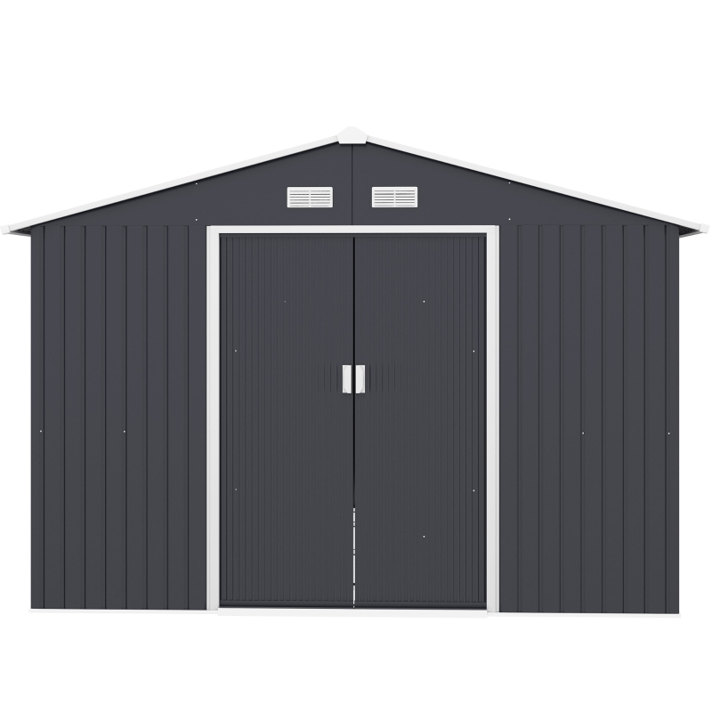 Outsunny Abri de jardin 8,3 m² 322 x 277 x 192 cm kit de fondation incluse porte coulissante ventilations tôle acier gris foncé