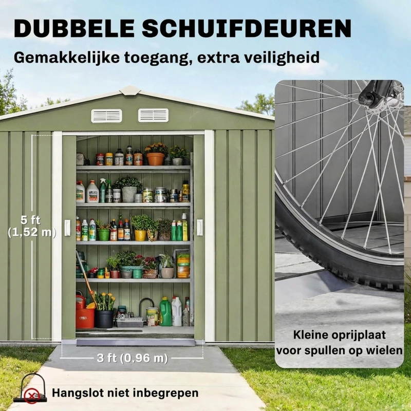 Outsunny Gereedschapschuur Tuinschuur Metaal Lichtgroen