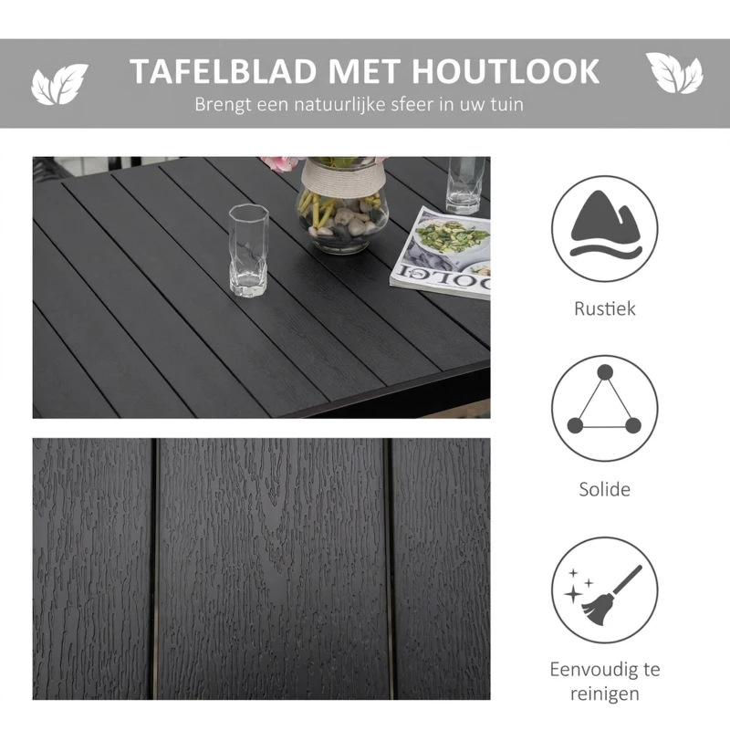 Outsunny tuintafel voor 6 personen, aluminium 140cm x 90cm x 74cm