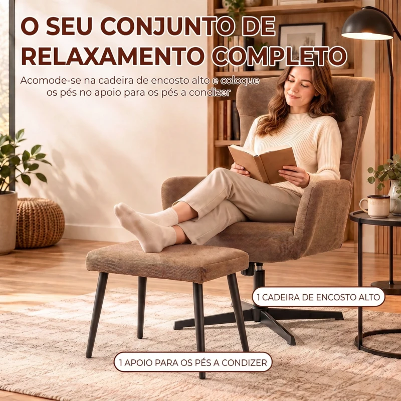 HOMCOM Poltrona Relax com Apoio para os Pés, Giratória 360°, Oscilante, Encosto Alto, Castanha