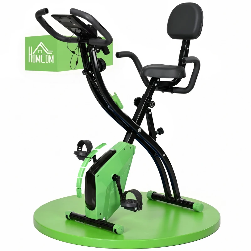 HOMCOM 2-in-1 Klappbarer Heimtrainer, 8 Stufen einstellbarer Magnetwiderstand, Fitnessrad mit Herzfrequenzsensor, Armstrecker, LCD-Bildschirm, 2,5 kg Schwungrad, grün