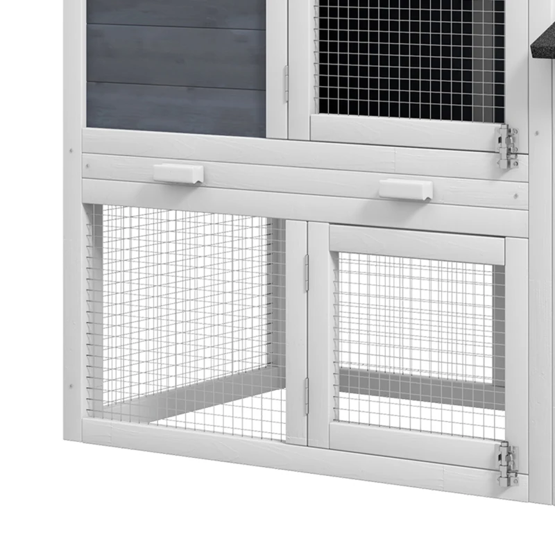 PawHut Kleindierhok met ren, vurenhout, 147 x 54 x 84 cm, Grijs(m-13)