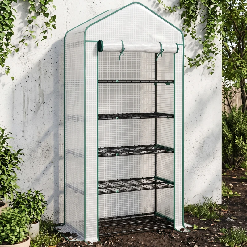 Outsunny Serre de jardin Serre 5 niveaux avec 1 porte enroulable, Bâche en PE Renforcée Résistante dim. 90L x 49l x 193H cm