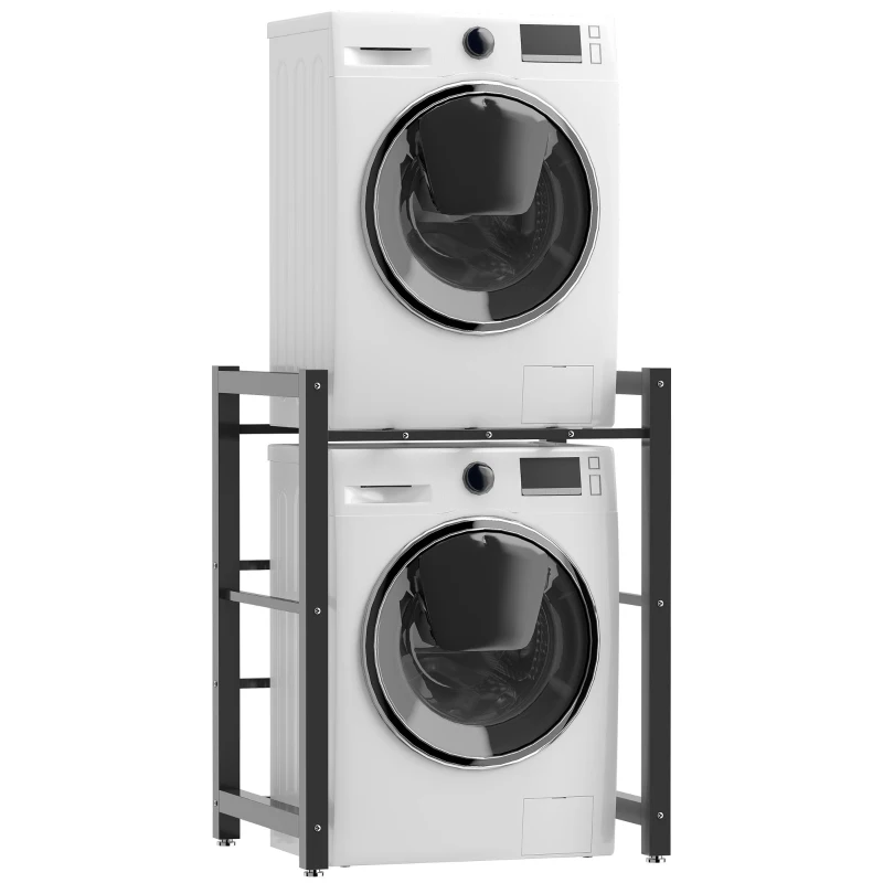 HOMCOM Suport suprapunere mașină de spălat și uscător, oțel, 300 kg, 75x62x97-105 cm, negru