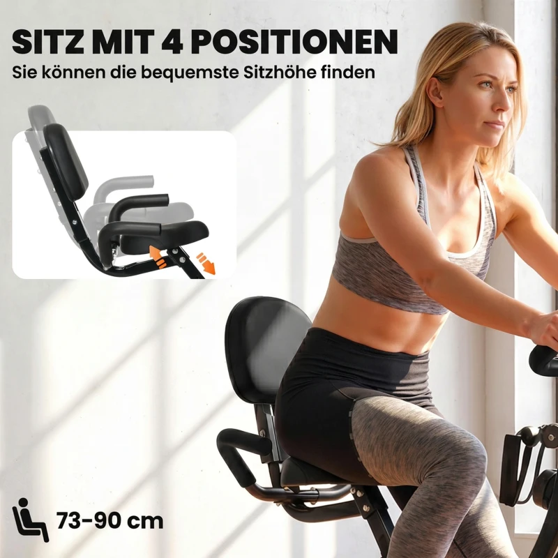 HOMCOM Heimtrainer 2-in-1 Fahrradtrainer mit LCD-Display Pulsmesser verstellbar Sitz Räder, klappbarer Hometrainer Trimmrad mit 8 stufig Magnetwiderstand, Spannseil, Stahl