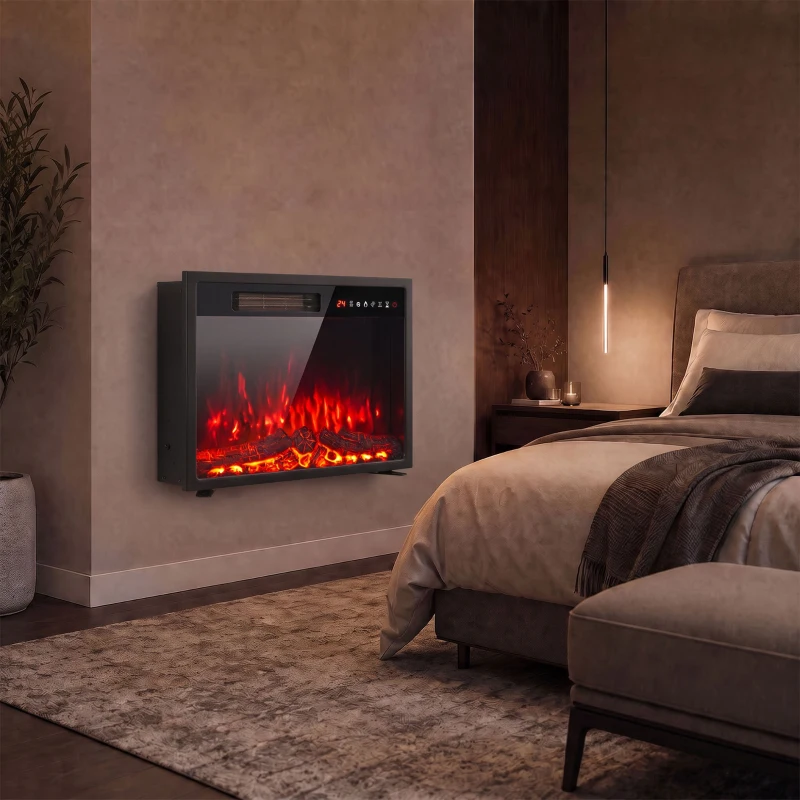 HOMCOM Electric Fireplace Insert, Recessed Electric Fire with Adjustable Flame Effect, Timer, Remote, 750W/1500W, Black