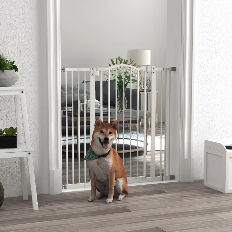 PawHut Barreira de Segurança para Cães Extensível 74-100 cm para Portas e Escadas, Fecho Automático, Bloqueio Duplo, Branco