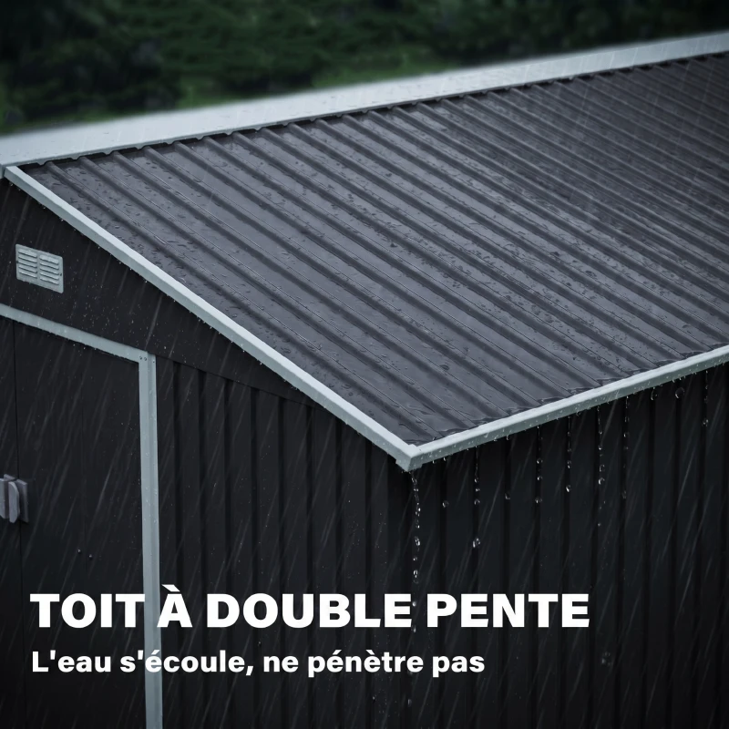 Outsunny Abri de jardin 8,3 m² 322 x 277 x 192 cm kit de fondation incluse porte coulissante ventilations tôle acier gris foncé