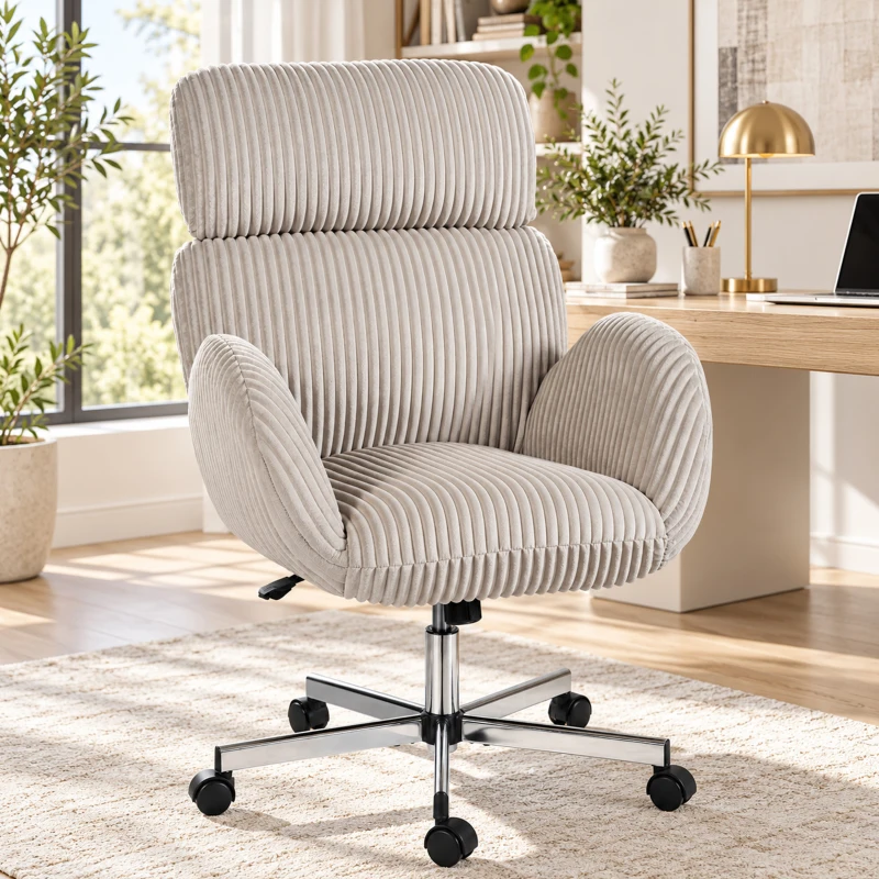 HOMCOM Chaise bureau ergonomique en velours, fauteuil de bureau avec dossier haut, appui-tête réglable et accoudoirs, gris