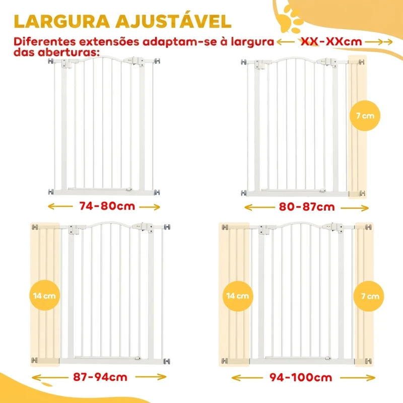 PawHut Barreira de Segurança para Cães Extensível 74-100 cm para Portas e Escadas, Fecho Automático, Bloqueio Duplo, Branco