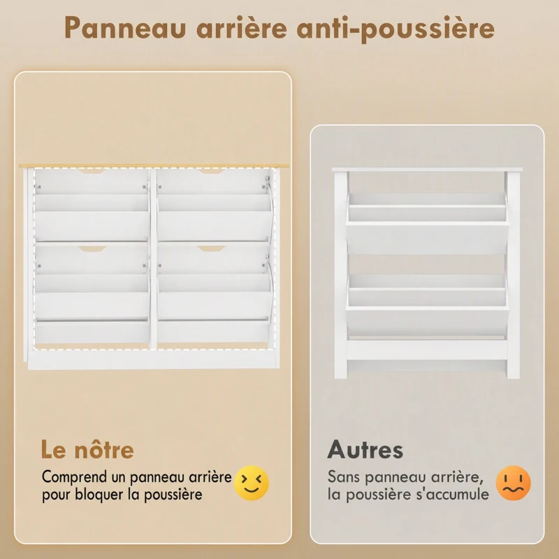 HOMCOM Meuble à chaussures 16 paires, armoire à chaussures étroite avec 4 tiroirs rabattables et étagères réglables