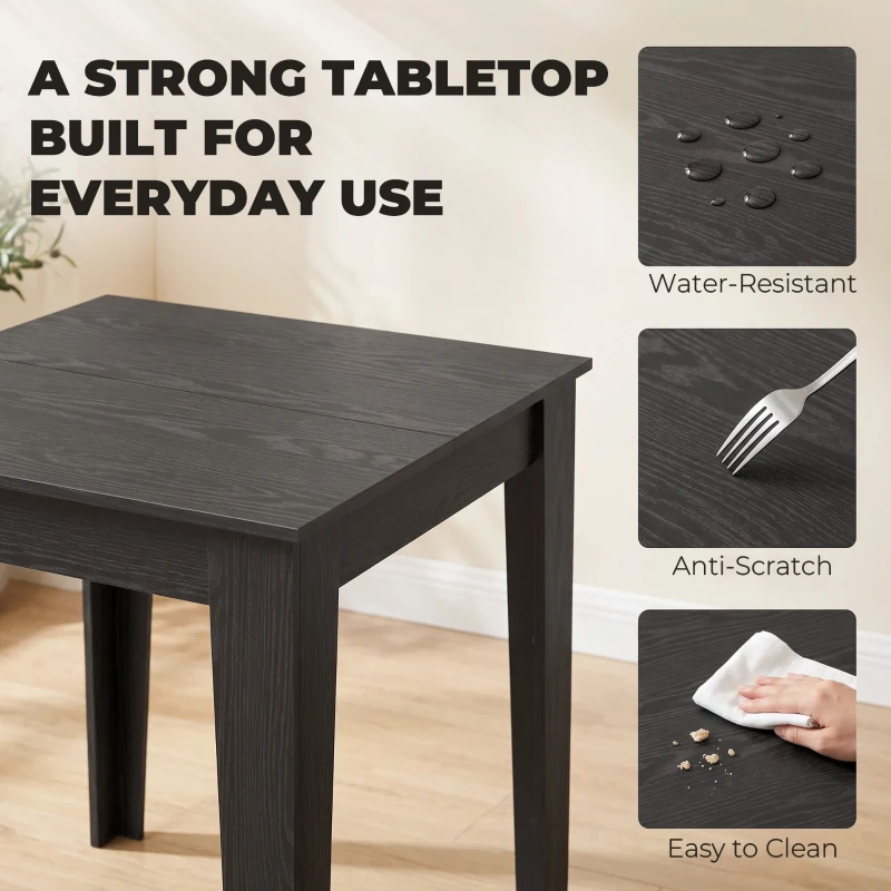 HOMCOM Dining Table for 4, 80L x 80W x 75Hcm, Modern Square Kitchen Table with Wood Effect Tabletop, Black Wood Effect