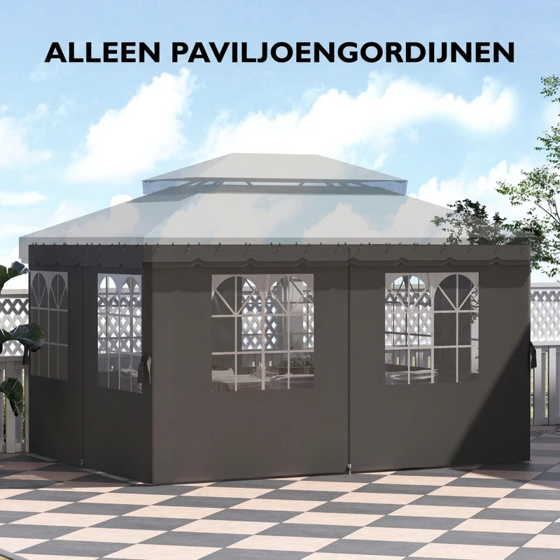 Outsunny Paviljoenzijwanden, 4 zijpaneeldelen voor tuinpaviljoen, met rits, 3 x 4 m paviljoen, Donkergrijs