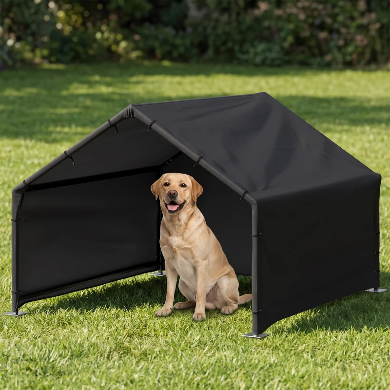 PawHut Hundehütte Hundehaus mit wasser- und UV-beständiger Überdachung, für Hunde bis 30 kg 125 x 110 x 93 cm Schwarz