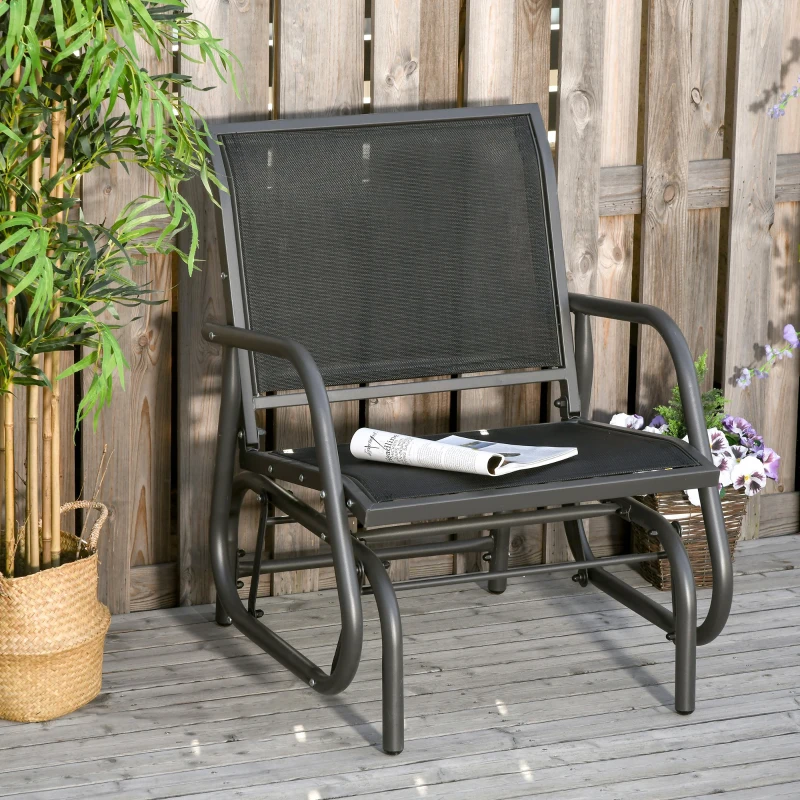 Outsunny Schommelstoel Tuin Tuinstoel Relax Stoel Tuinschommel Metalen Schommelstoel voor Terras Balkon Mesh Zwart 75 x 66 x 85 cm