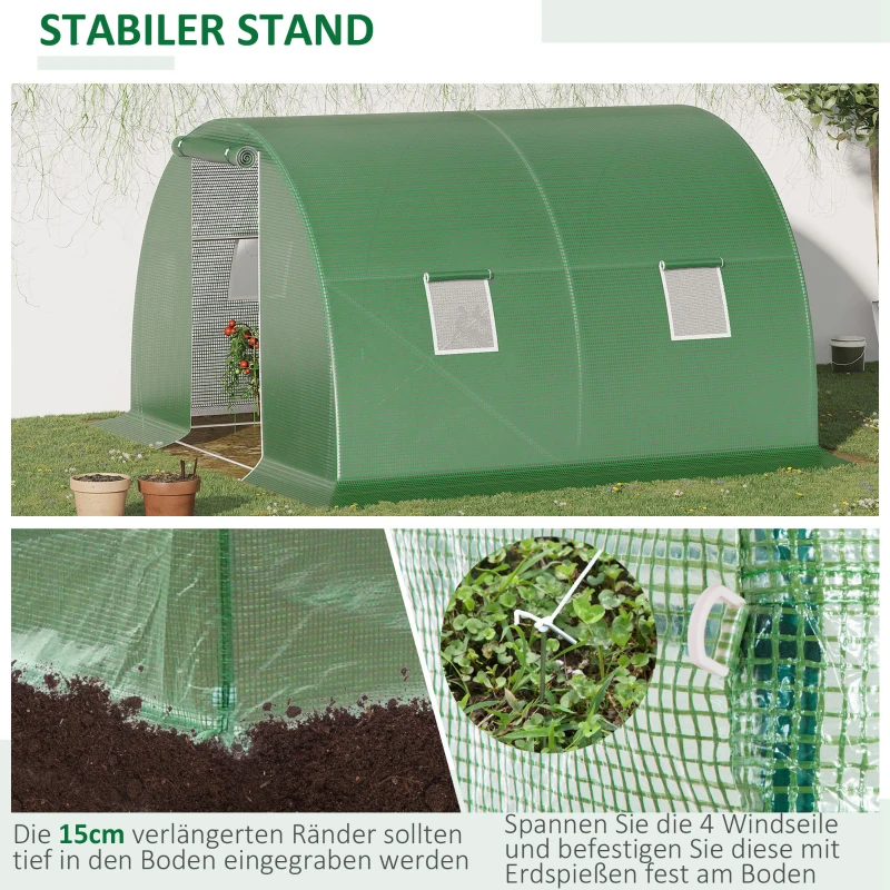 Outsunny foliekas met raam donkergroen 3 x 3 m