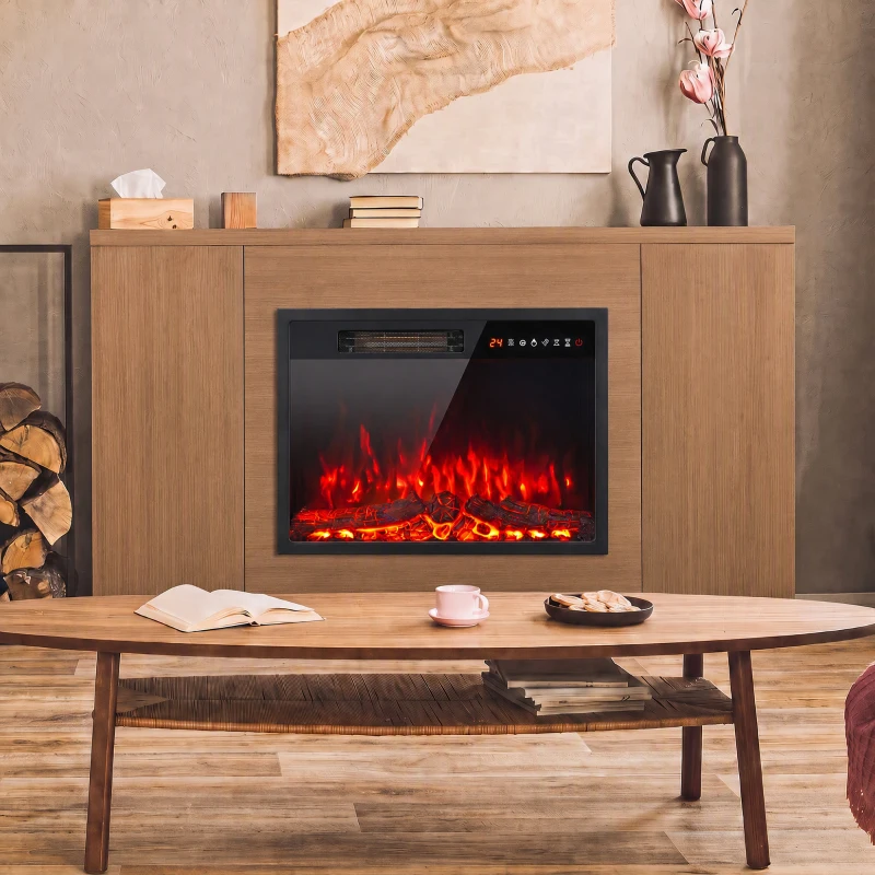 HOMCOM Electric Fireplace Insert, Recessed Electric Fire with Adjustable Flame Effect, Timer, Remote, 750W/1500W, Black