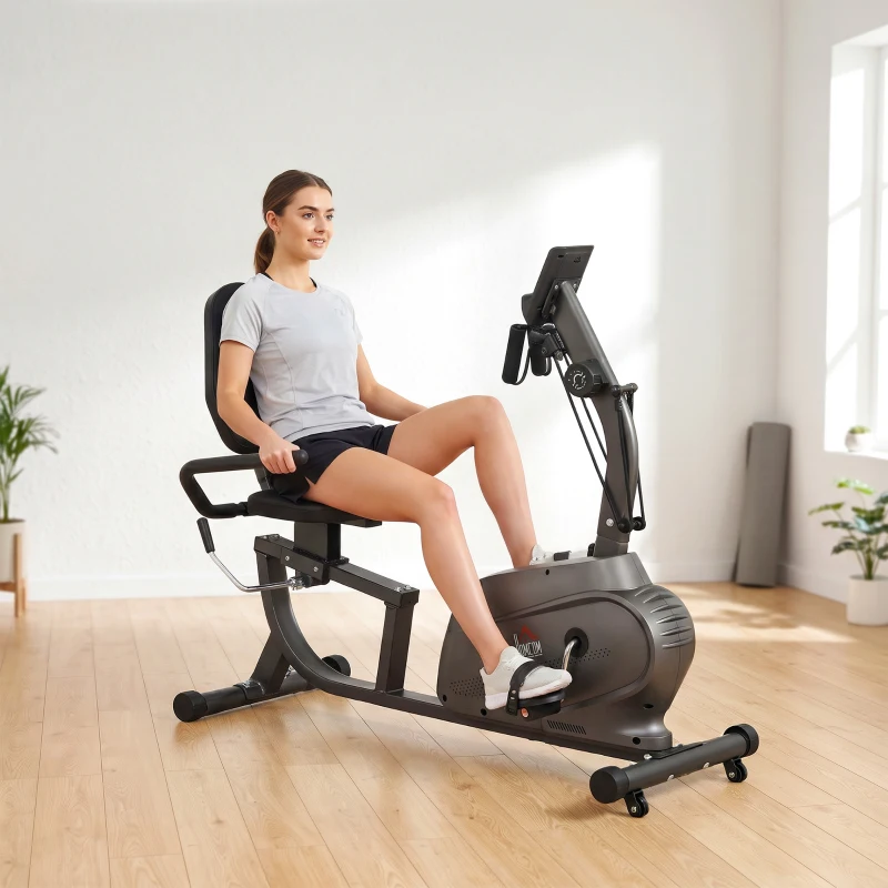 HOMCOM Recumbent Seated Exercise Bike, Recovery Rehab Exercise Bike Home Exerciser, 8-Level Magnetic Resistance Stationary Bike with Pad Holder, LCD Monitor, Wheels for Indoor Cardio Workout, Black
