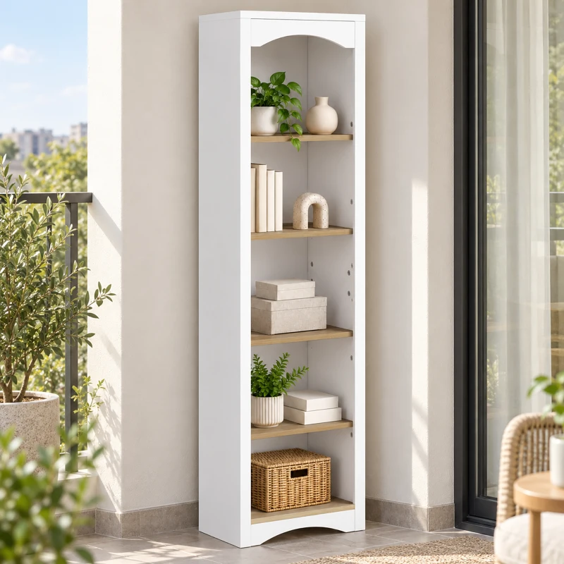 HOMCOM Estante para Livros de 5 Níveis com Design Arqueado e 2 Prateleiras Ajustáveis, Branco e Carvalho