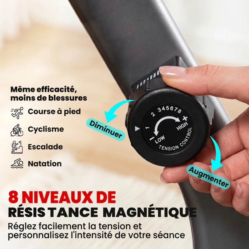 HOMCOM Vélo appartement, couché magnétique 8 niveaux résistance réglables, écran lcd, poignées fréquence charge 110 kg(m-6)