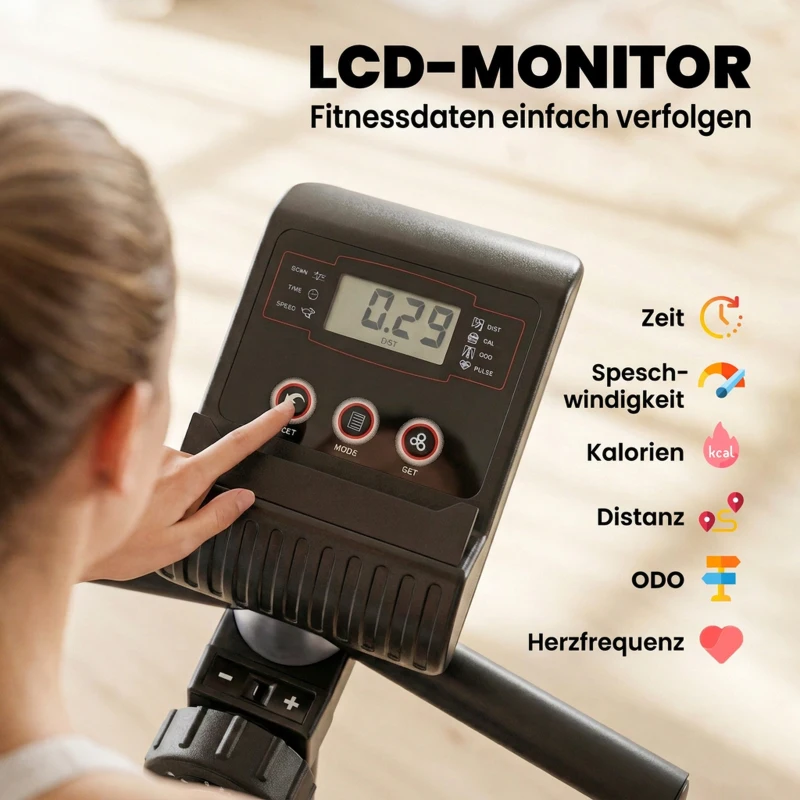 HOMCOM Liegeergometer mit LCD-Anzeige 8 stufig einstellbarem Magnetwiderstand Liegefahrrad Heimtrainer mit Herzfrequenzsensoren, verstellbarer Rückenlehne, Sitzergometer für Senioren bis 110 kg