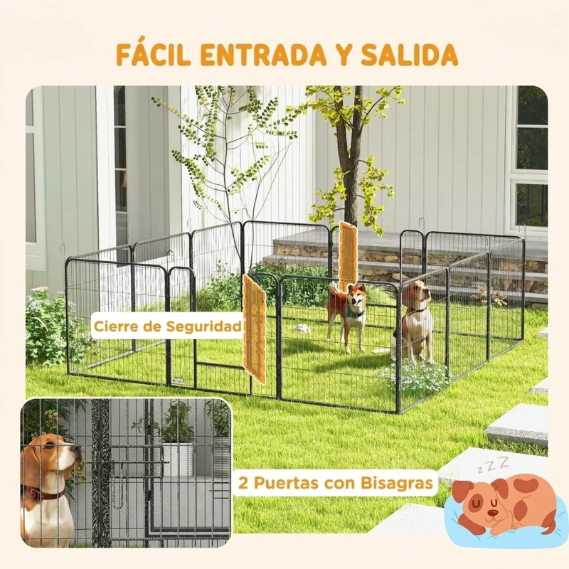 PawHut Parque para Perros de 12 Paneles con 2 Puertas Corralito para Perros para Exterior Interior Acero 80x80 cm Gris