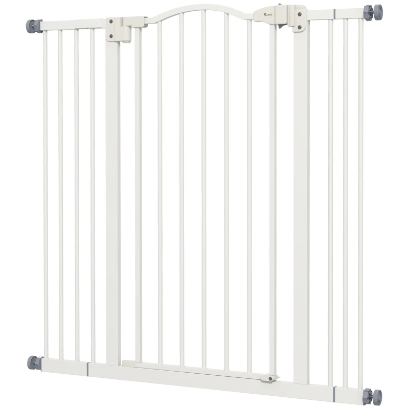 PawHut Pressure Fit Dog Stair Gate No Drilling Safety Gate Auto Close for Doorways, Hallways, 74-100cm Adjustable, 94cm Tall, White