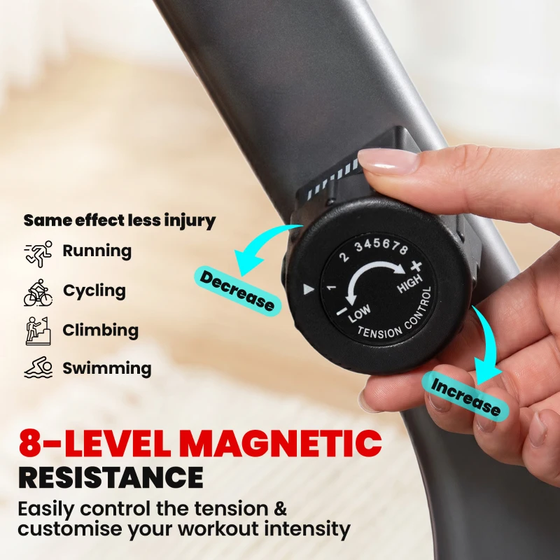 HOMCOM Exercise Bike with LCD Display, Stationary Bike with Quiet 8-Level Magnetic Resistance, Adjustable Seat and Backrest, Indoor Cycling Exercise Equipment for Home Gym Fitness Workout Training