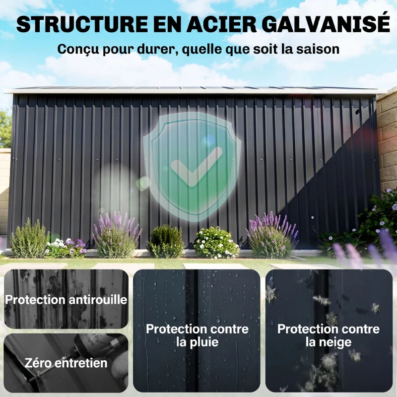Outsunny Abri de jardin 8,3 m² 322 x 277 x 192 cm kit de fondation incluse porte coulissante ventilations tôle acier gris foncé