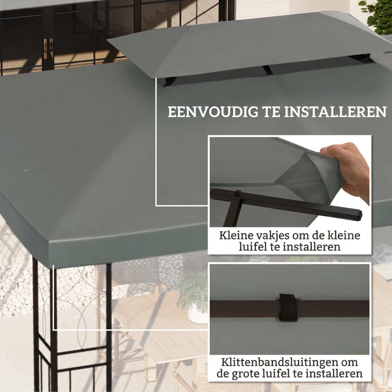 Outsunny vervangend dak 3x4, tuinhuiszeil polyester met zonbescherming, Donkergrijs