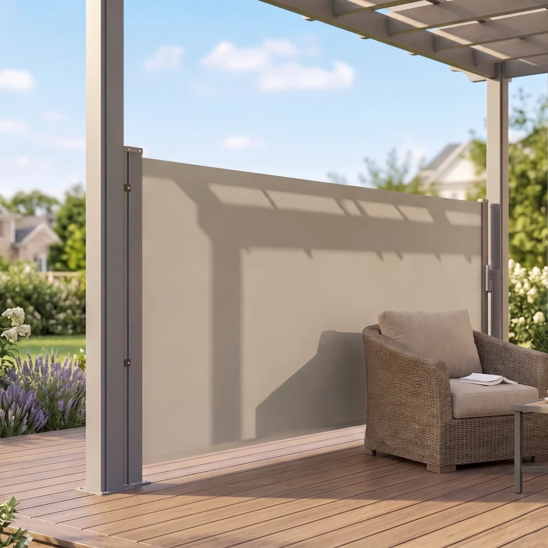 Outsunny Uittrekbare Zijdelingse Zonnescherm, Zijrol, Aluminium/Polyester, 3 x 1 m, Lichtgrijs