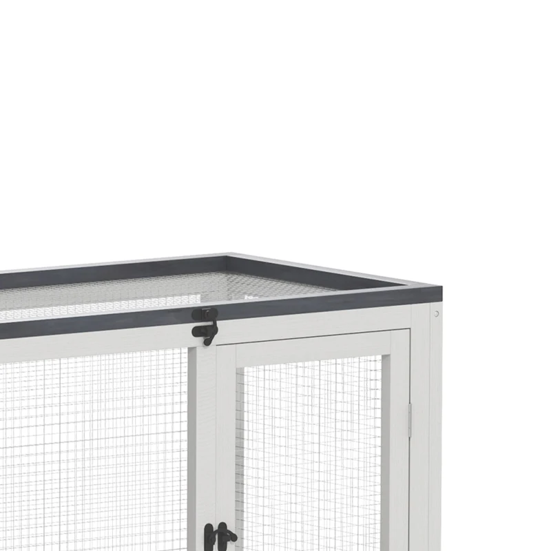 PawHut Clapier pour lapin en bois 2 étages avec roulettes, 3 plateaux, pour 2-3 lapins, 147 x 45 x 89,5 cm, gris