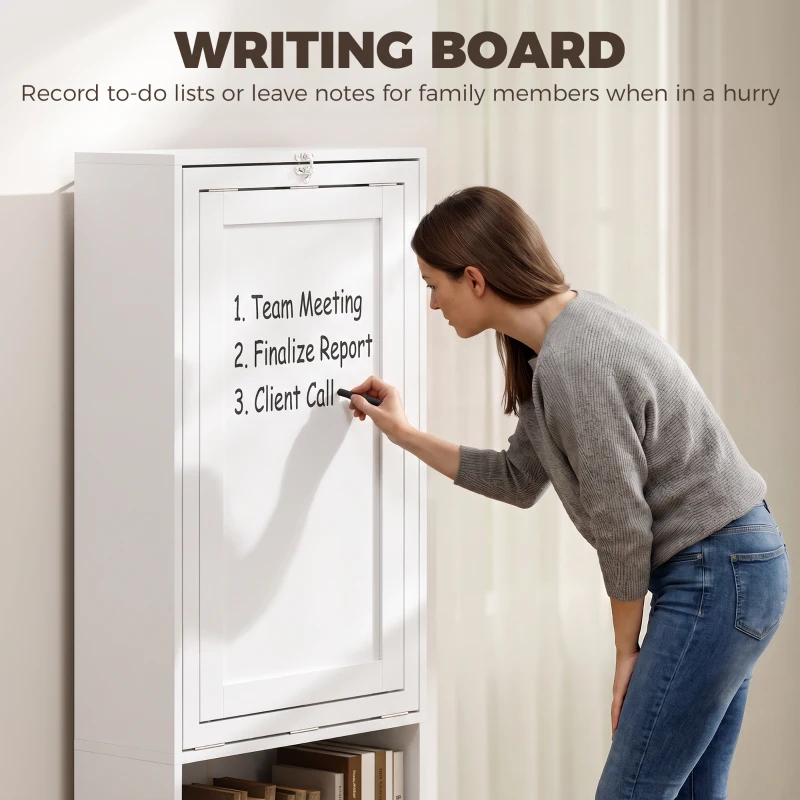 HOMCOM Three-Part Work Desk, with Storage and Writing Board - White