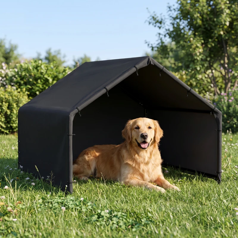 PawHut Hundehütte Hundehaus mit wasser- und UV-beständiger Überdachung, für Hunde bis 30 kg 125 x 110 x 93 cm Schwarz