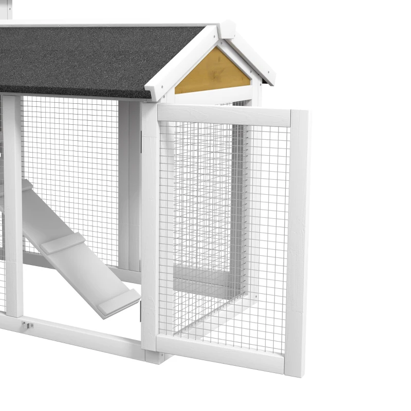 PawHut Wooden Rabbit Hutch Outdoor, Double Tier with Water-Resistant Roof, Ramp 147 x 54 x 84 cm, Yellow