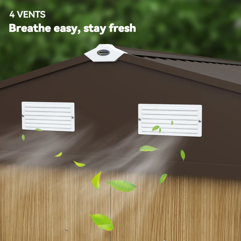 Outsunny Abri de jardin 4,9 m² 2,77 x 1,95 x 1,92 m kit de fondation porte coulissante ventilations acier galvanisé, marron clair