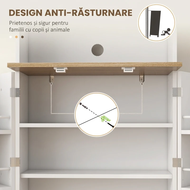 HOMCOM Dulap de Bucătărie pentru Cuptor cu Microunde cu Rafturi Deschise și Dulap cu Suport pentru Condimente, 60x35x169 cm, Alb
