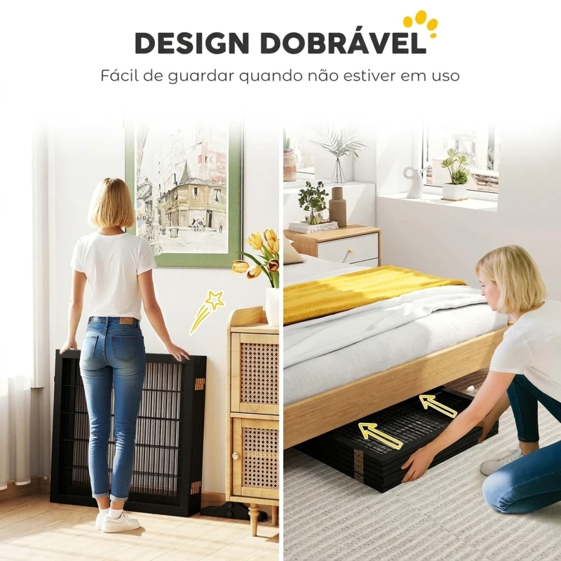 PawHut Barreira de Segurança Dobrável para Cães em Madeira para Escadas e Portas com Pés de Apoio 432x36x70 cm Preta