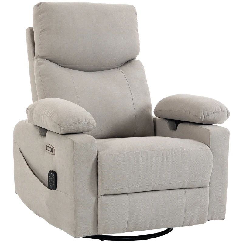 HOMCOM Elektrischer Relaxsessel mit Dreh- und Schaukelfunktion, Massage & Wärme, 3D-Armlehnen, USB-C/USB-Anschlüssen, Hellgrau