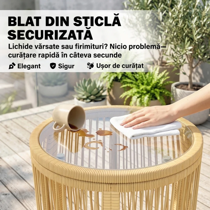 Outsunny Set Bistro cu 3 Piese, Set de Terasă din Ratan pe și Oțel, Bej