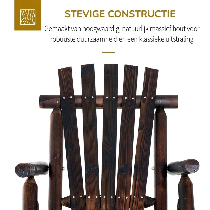 Outsunny schommelstoel met armleuningen, weerbestendig, massief hout donkerbruin