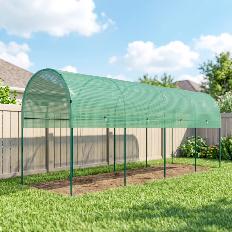 Outsunny Serre de Jardin, Serre à Tomates 4 x 1,20 x 1,70 m, 5 Arceaux en Acier - Bâche en PE, Vert